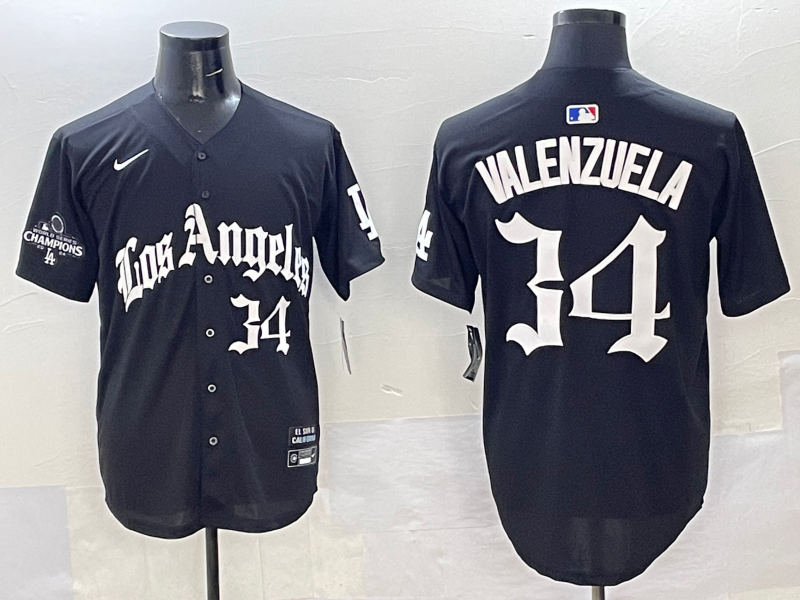 Men's Los Angeles Dodgers Fernando Valenzuela #34 Black Team Game Player Jersey