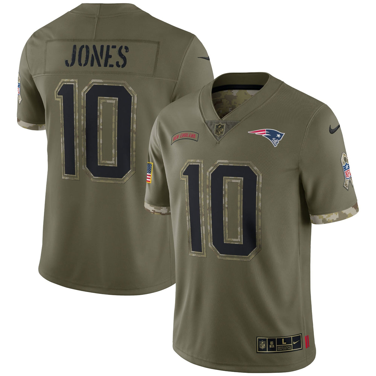 Mac Jones New England Patriots Nike Salute To Service Limited Jersey - Olive