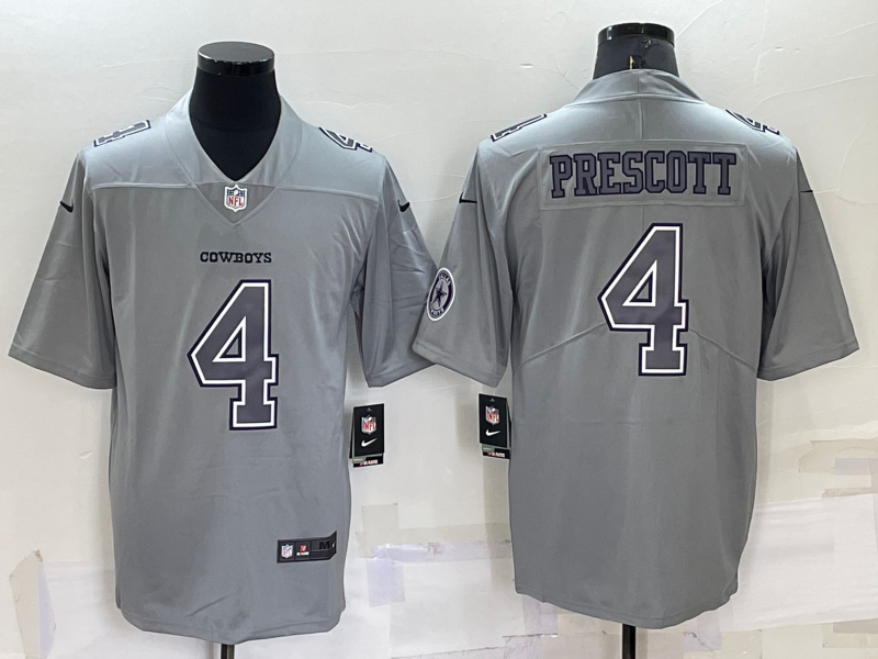 Men's Dallas Cowboys Dak Prescott #4 Gray Atmosphere Fashion Game Jersey1