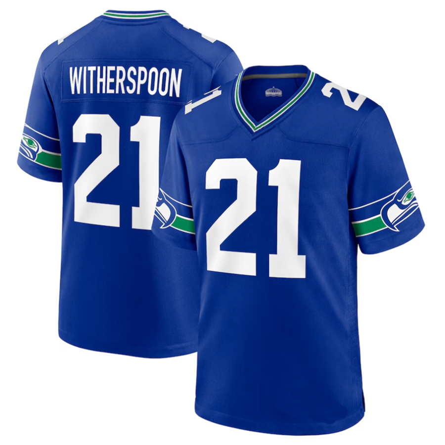 #21 Devon Witherspoon Player S.Seahawks Royal Throwback Game Football Jerseys