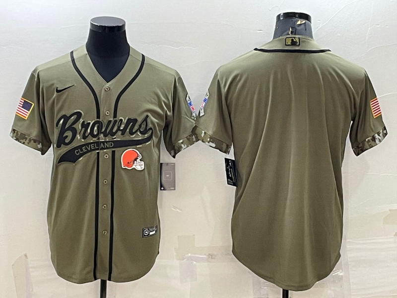 Men's Cleveland Browns Olive 2021 Salute To Service Limited Player Blank Jersey1