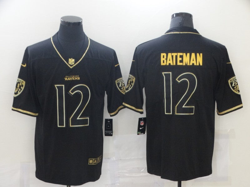 Men's Baltimore Ravens Rashod Bateman #12 Black Game Player Jersey1