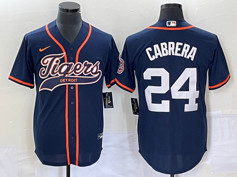 Men's Detroit Tigers Miguel Cabrera #24 Navy Replica Player Jersey1 Joint Edition