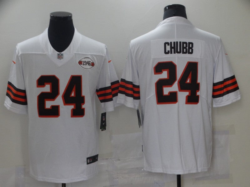 Men's Cleveland Browns Nick Chubb #24 White 1946 Collection Alternate Game Jersey1