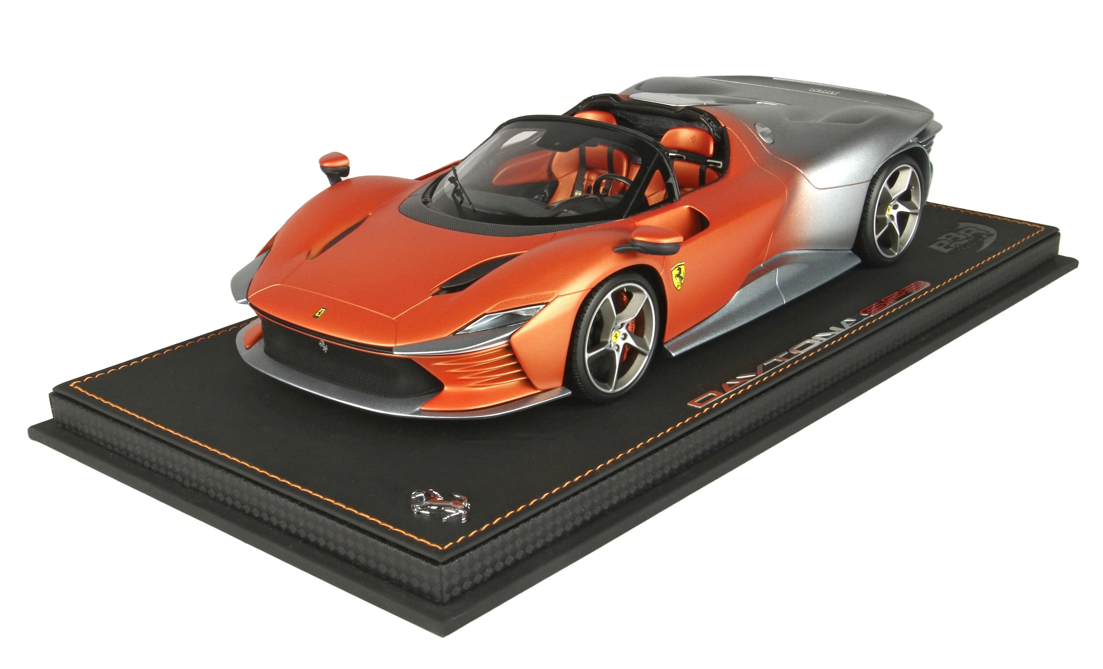 BBR Ferrari Daytona SP3 Icona Metallic Silver and Orange - Limited 99 pcs with Display Case