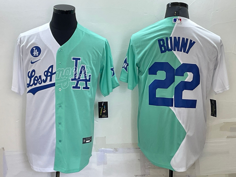 Men's Los Angeles Dodgers Bad Bunny #22 White/Green Alternate Game Jersey1