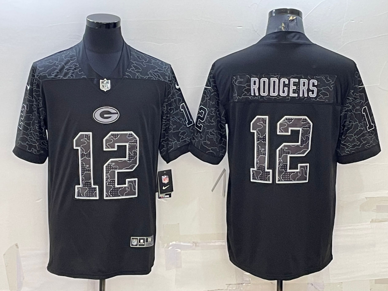 Men's Green Bay Packers Aaron Rodgers #12 Black Retired Player RFLCTV Limited Jersey1