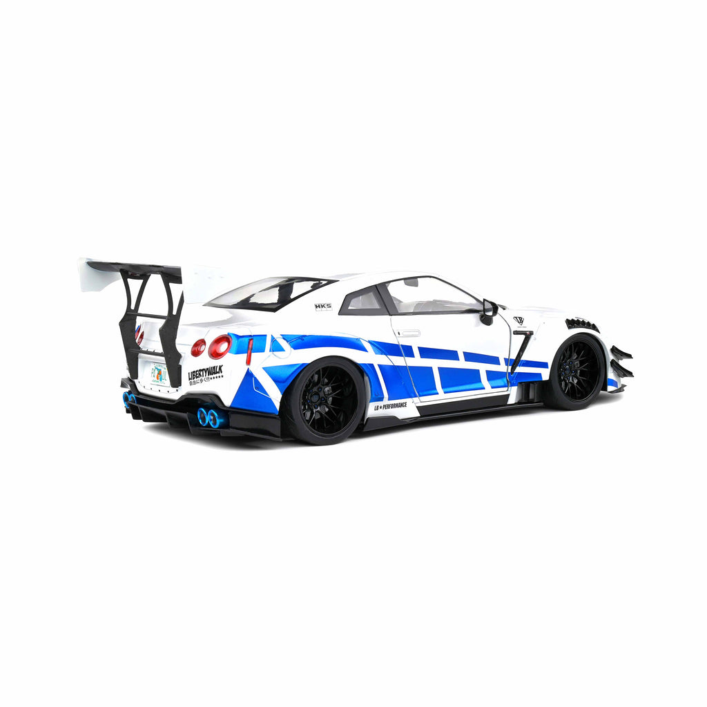Nissan GT-R (R35) W/Liberty Walk Body Kit 2.0 White&Blue Stripes 1:18