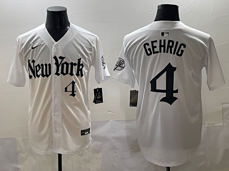 Men's New York Yankees Lou Gehrig #4 White Alternate Limited Player Jersey