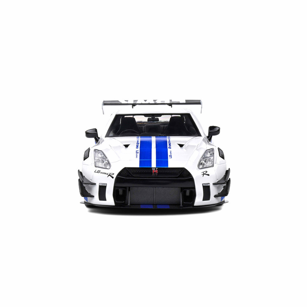 Nissan GT-R (R35) W/Liberty Walk Body Kit 2.0 White&Blue Stripes 1:18