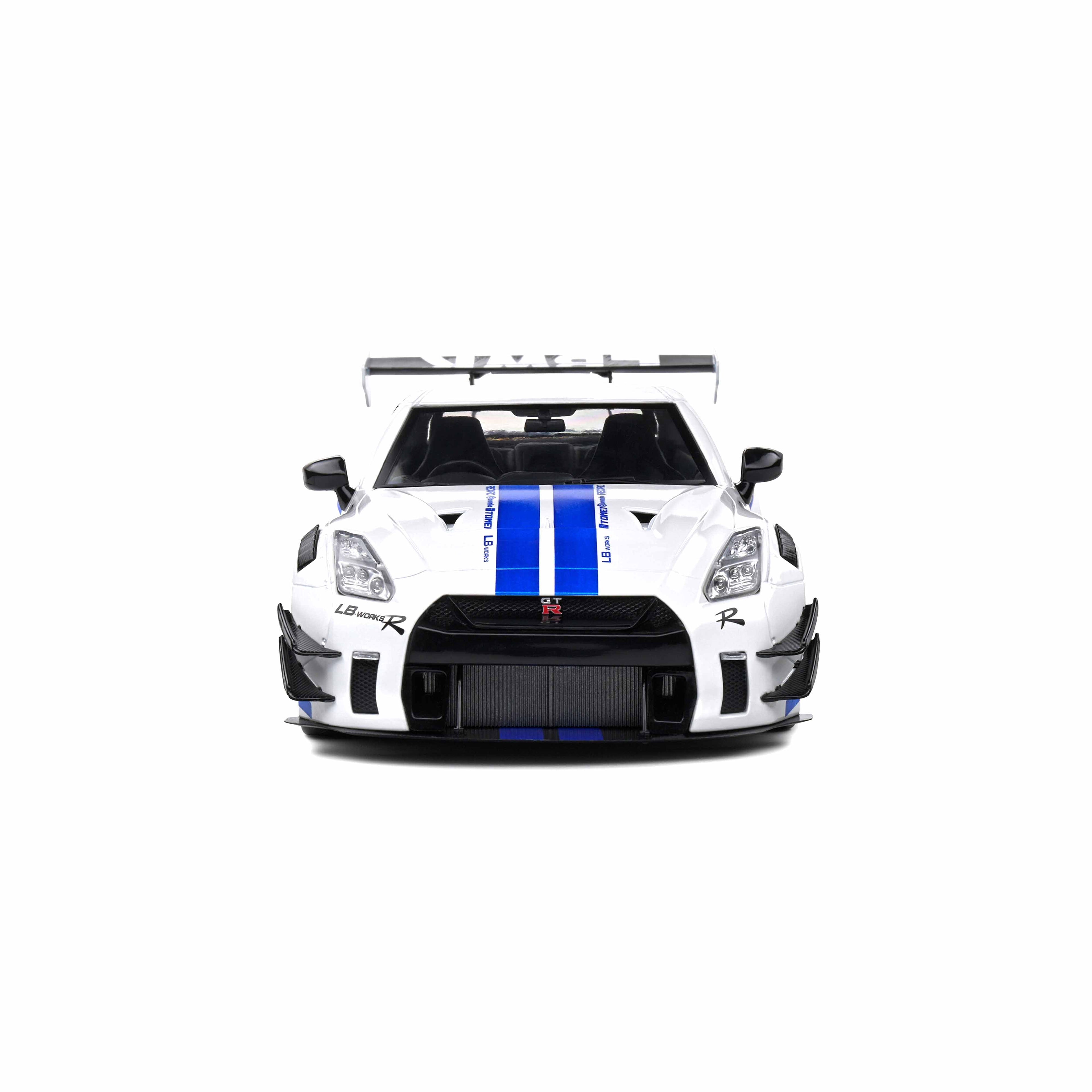 Nissan GT-R (R35) W/Liberty Walk Body Kit 2.0 White&Blue Stripes 1:18