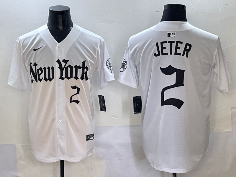 Men's New York Yankees Derek Jeter #2 White Team Game Player Jersey