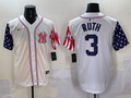 Men's New York Yankees Babe Ruth #3 White Team Player Game Jersey