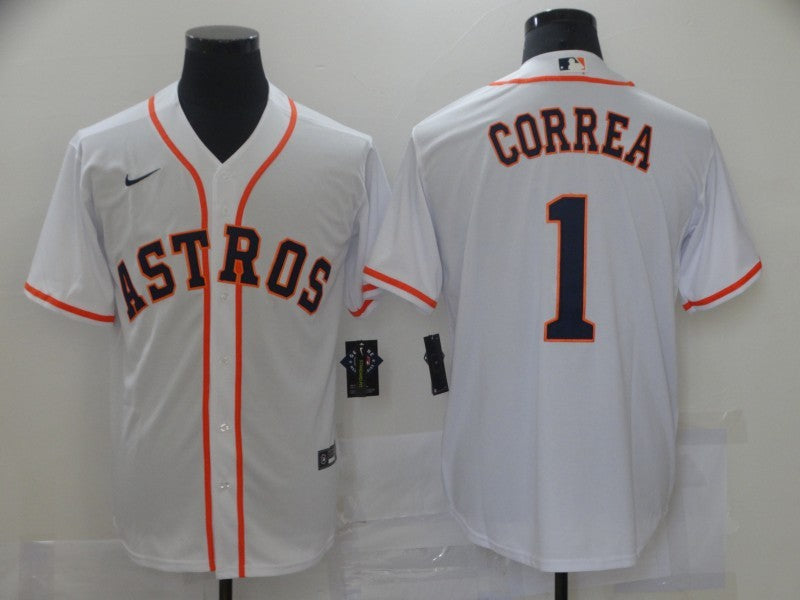 Men's Houston Astros Carlos Correa #1 White Replica Baseball Jersey1