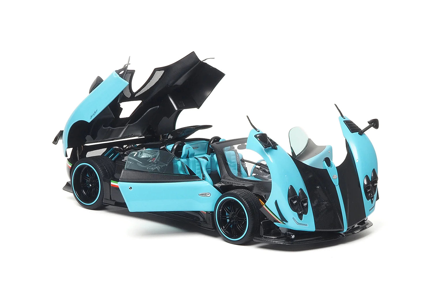 Pre-order BBR Pagani Zonda Uno Coupe Turchese and carbon, Fully Open - Limited Edition