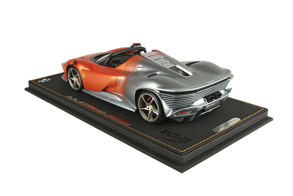 BBR Ferrari Daytona SP3 Icona Metallic Silver and Orange - Limited 99 pcs with Display Case