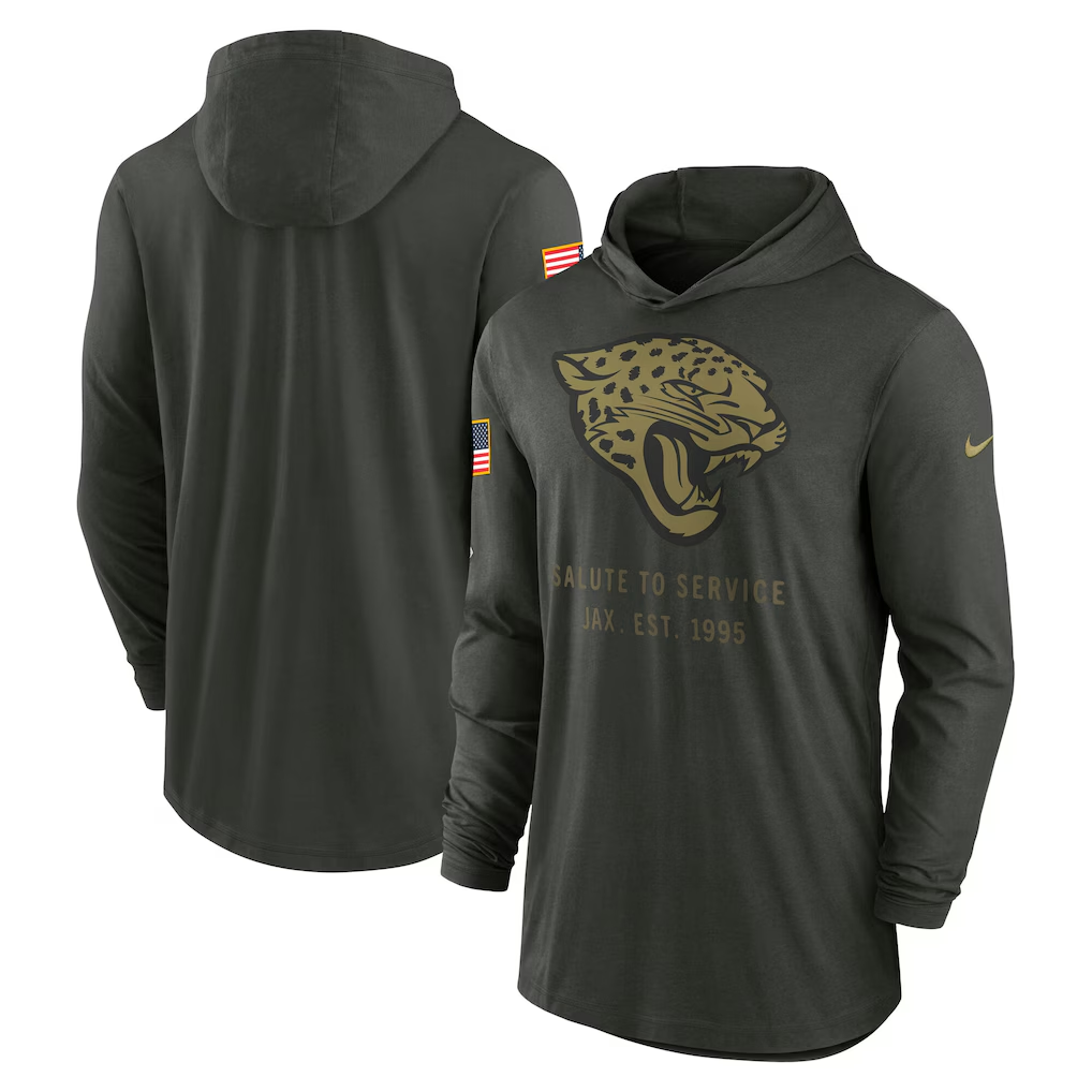 Men's Jacksonville Jaguars Nike Forest Green 2025 Salute to Service Sideline Dri-FIT Lightweight Hooded Pullover