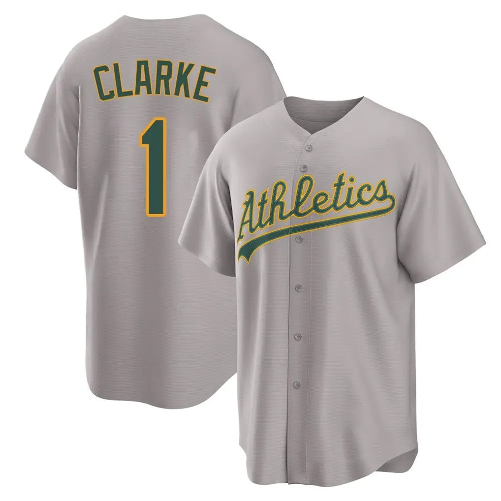Athletics #1 Denzel Clarke Player Gray Replica Away 2.0 Baseball Jerseys