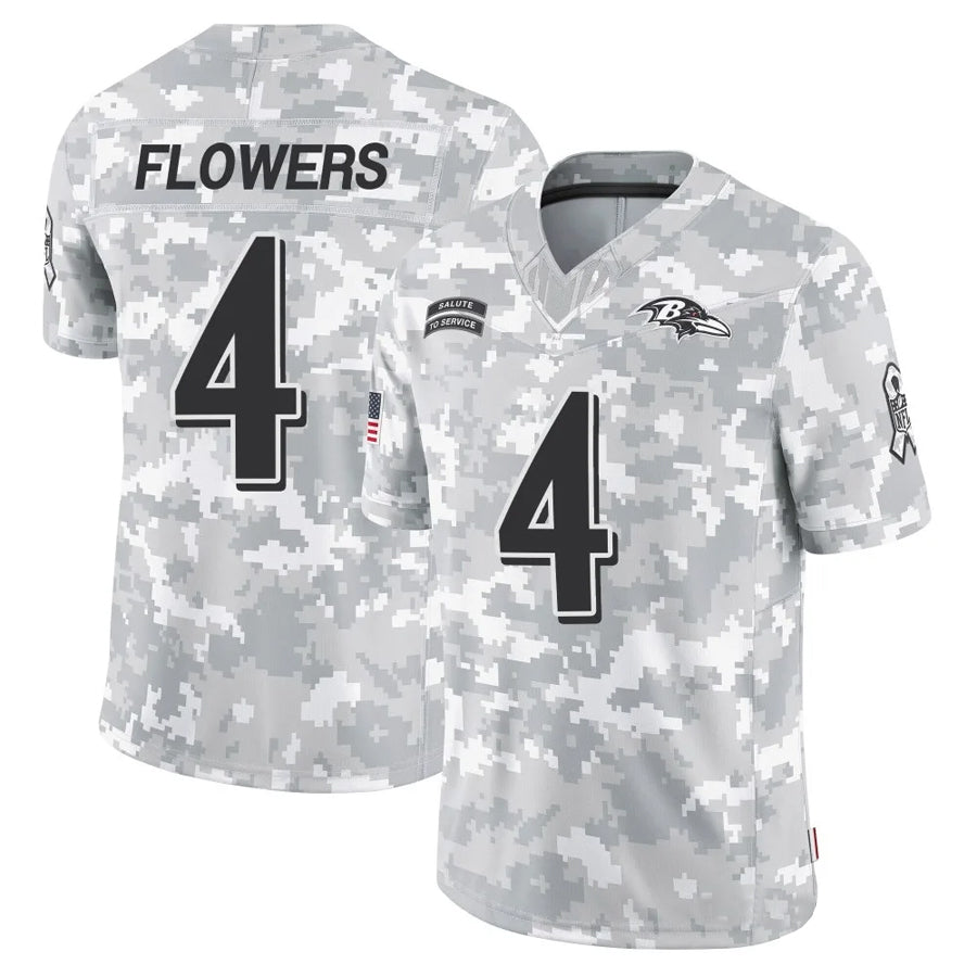 B.Ravens #4 Zay Flowers Player Arctic Camo Salute to Service Limited Football Jerseys