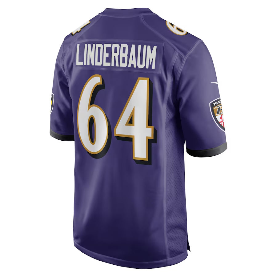 B.Ravens #64 Tyler Linderbaum Player Purple Home Game Football Jerseys