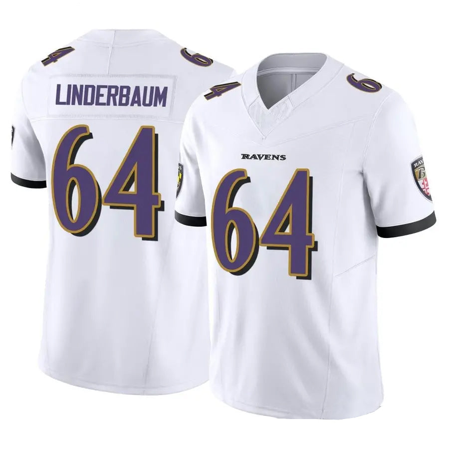 B.Ravens #64 Tyler Linderbaum Player White Vapor F.U.S.E. Limited Football Jerseys