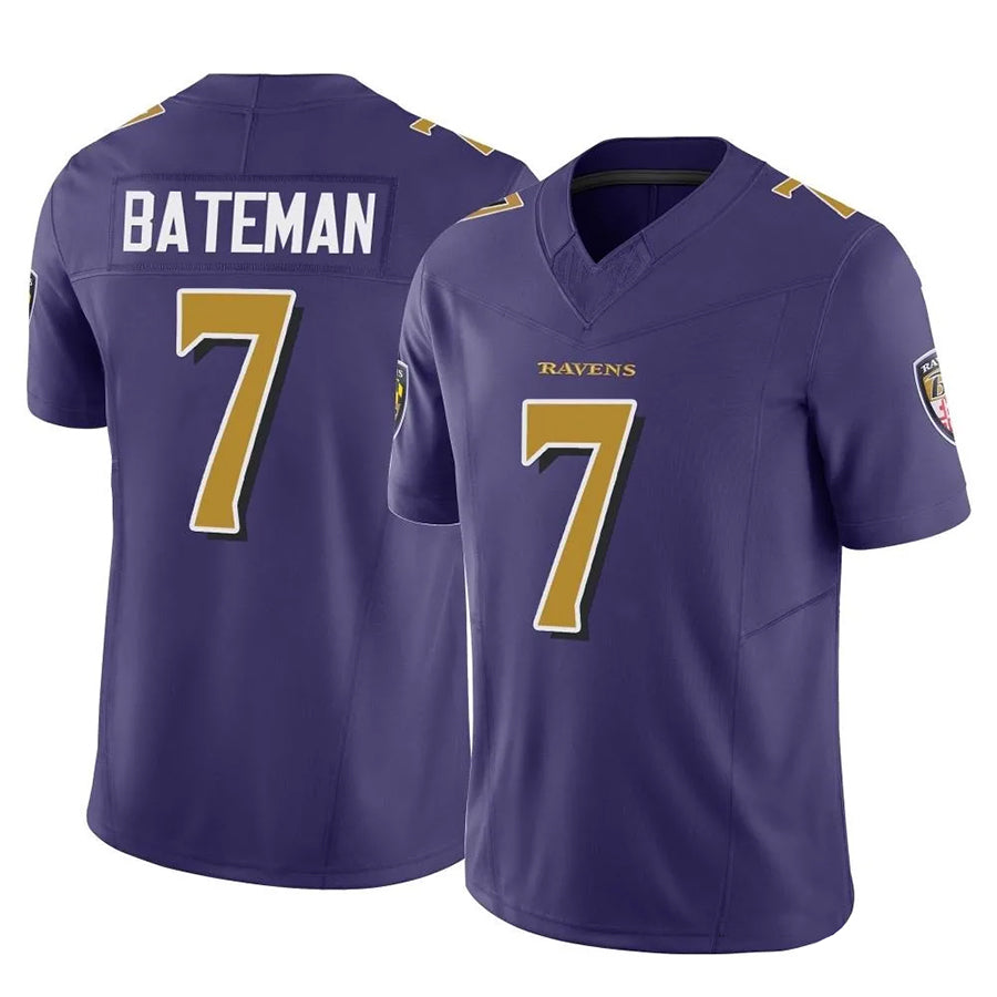 B.Ravens #7 Rashod Bateman Player Purple Vapor F.U.S.E. Limited Football Jerseys