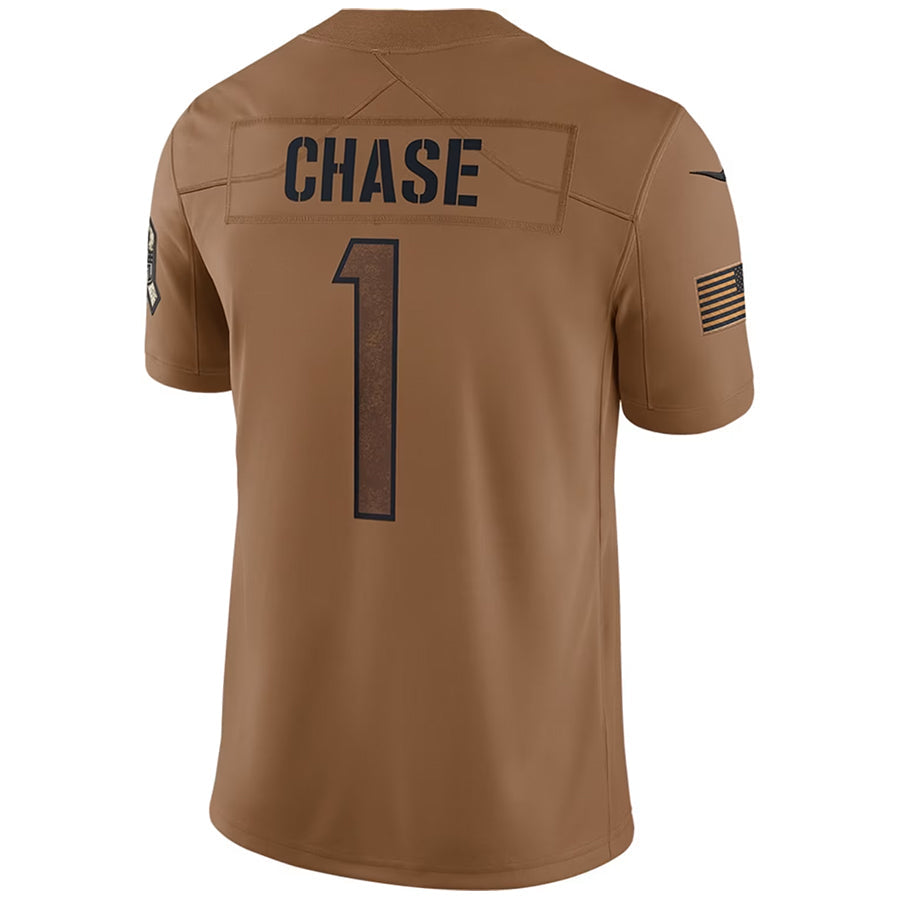 C.Bengals #1 Ja'Marr Chase Player BROWN Salute To Service Limited Football Jerseys