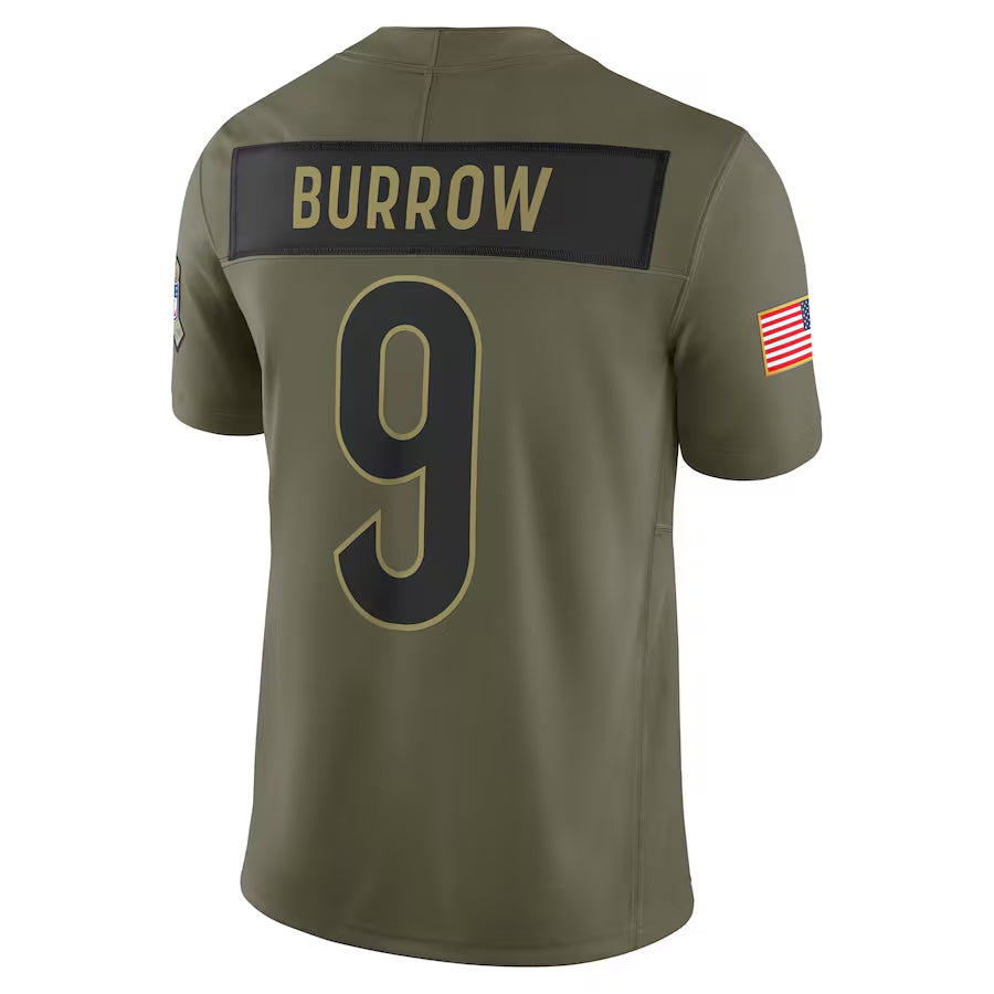 C.Bengals #9 Joe Burrow Player Olive Salute to Service Limited Football Jerseys