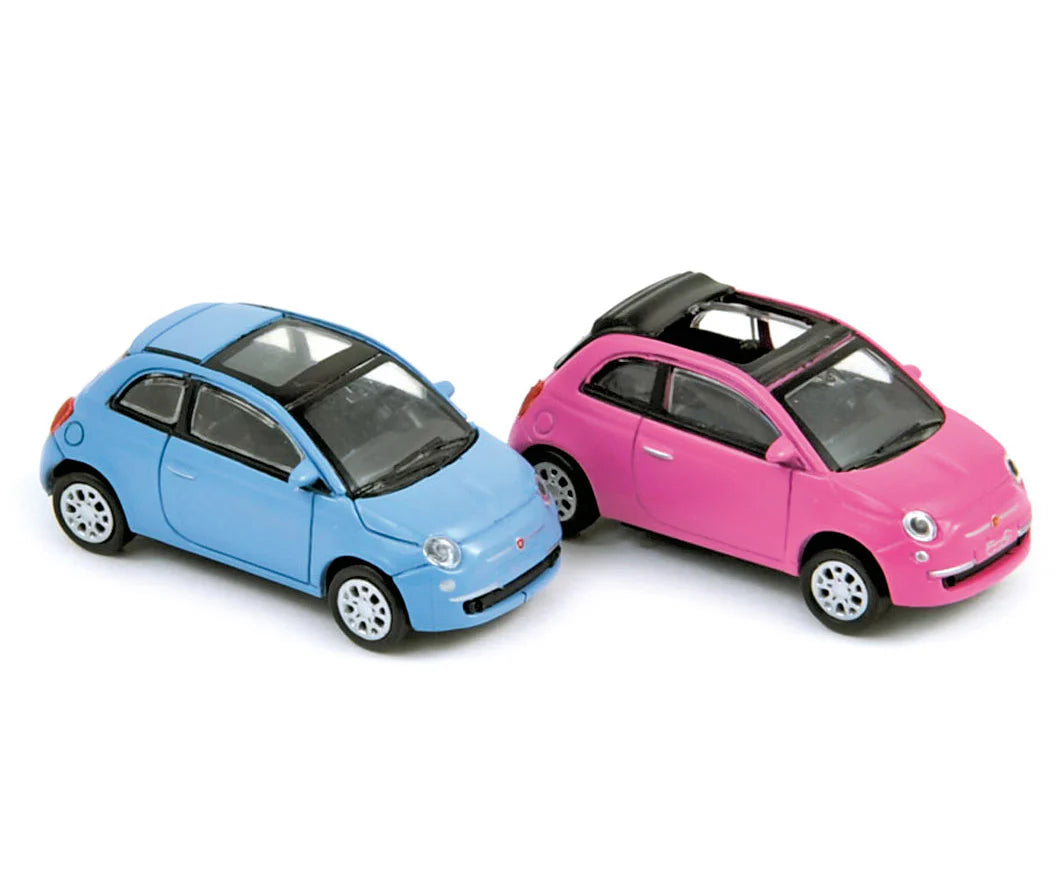 Pack x4 cars Fiat 500 Twinair blue&500C So Pink 2010 1:87