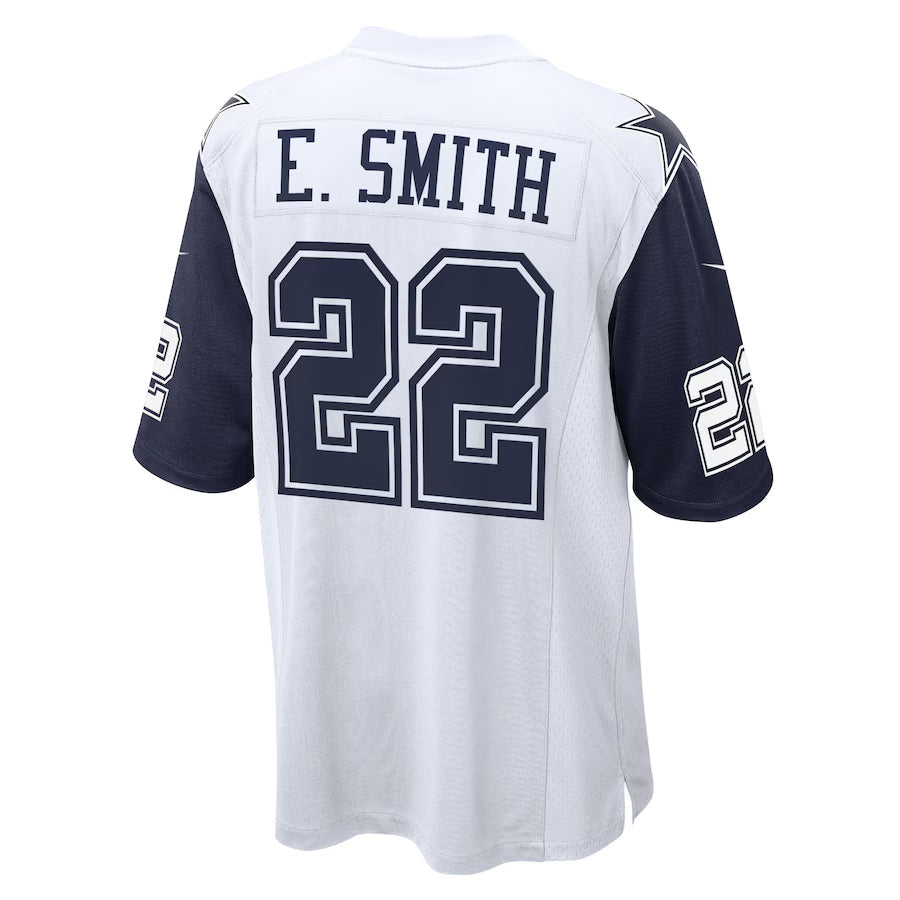 D.Cowboys #22 Emmitt Smith Player White-Navy Home Game Football Jerseys