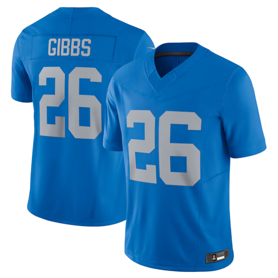D.Lions #26 Jahmyr Gibbs Player Blue Vapor F.U.S.E. Alternate Limited Football Jerseys