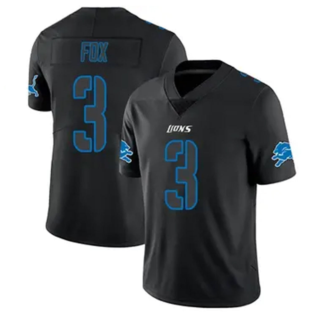 D.Lions #3 Jack Fox Player Black Impact Game Football Jerseys