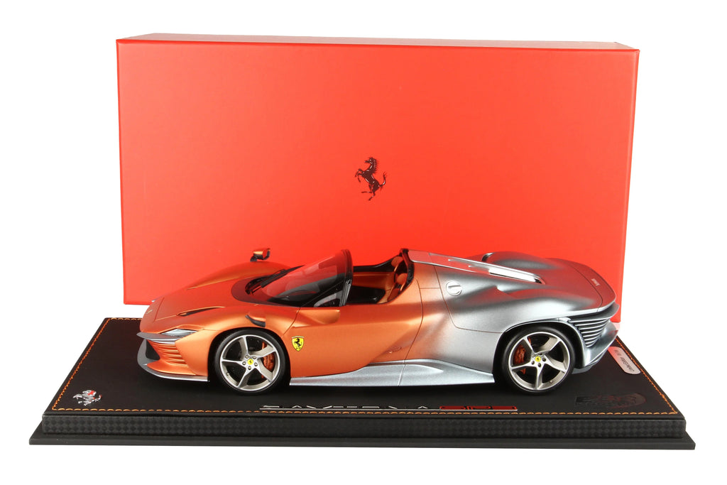BBR Ferrari Daytona SP3 Icona Metallic Silver and Orange - Limited 99 pcs with Display Case