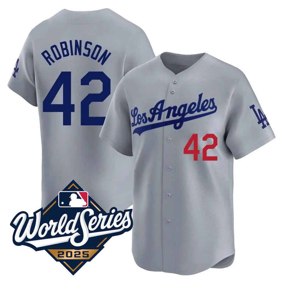 LA.Dodgers #42 Jackie Robinson Player Gray Home Limited World Series Baseball Jerseys
