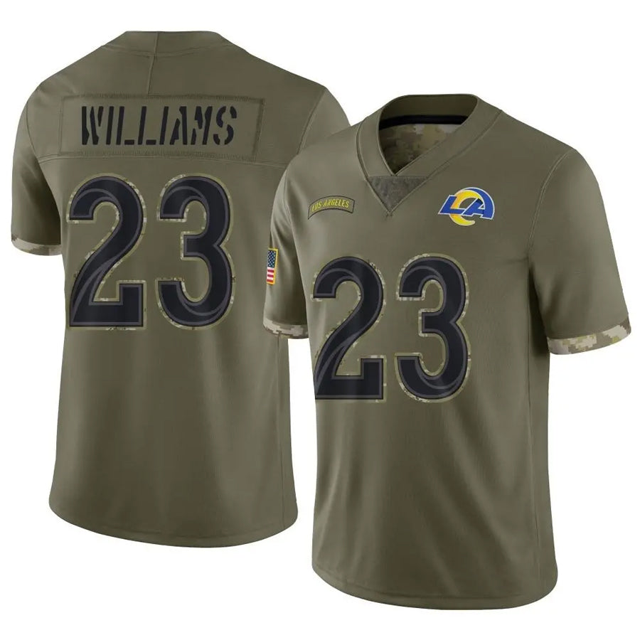 LA.Rams #23 Kyren Williams Player Salute To Service Olive Football Jerseys