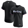 M.Marlins Blank Player Black Replica Elite Baseball Jerseys