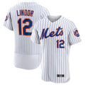NY.Mets #12 Francisco Lindor White Home Elite Player Stitches Baseball Jerseys