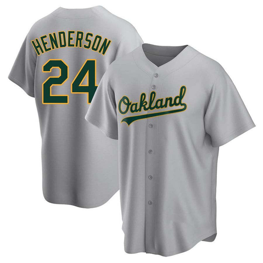 Athletics #24 Rickey Henderson Player Grey Home Replica Baseball Jerseys