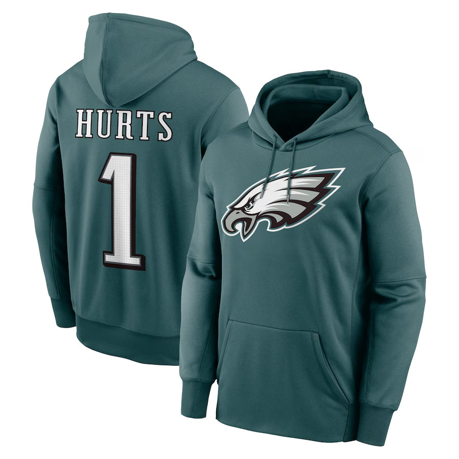 P.Eagles #1 Jalen Hurts Player Green Military Hoodie Game Football Jerseys