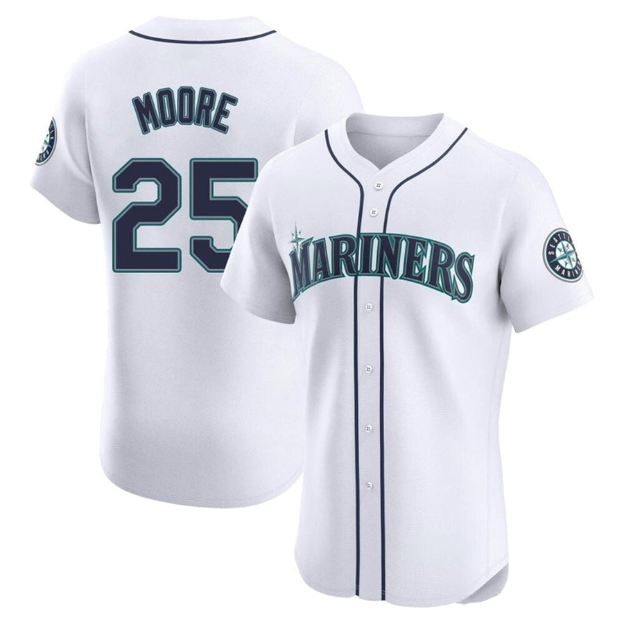 S.Mariners #25 Dylan Moore Player White Limited Elite Baseball Jerseys