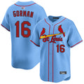 St.Louis Cardinals #16 Nolan Gorman Player Light Blue Limited Home Baseball Jerseys