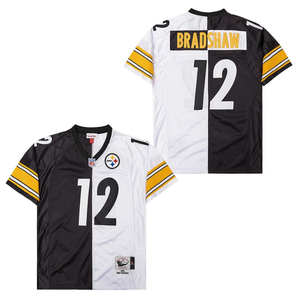 Terry Bradshaw 12 Pittsburgh Steelers Two-Toned Retro Throwback Men Jersey - Black/White