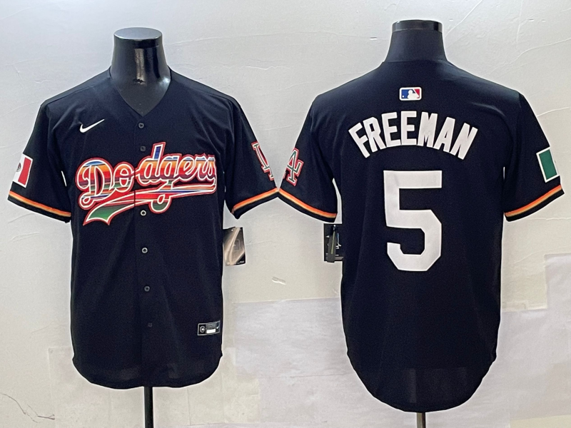 Men's Los Angeles Dodgers Freddie Freeman #5 Black Team Game Jersey