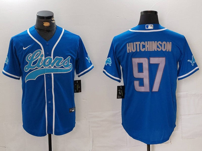 Men's Detroit Lions Aidan Hutchinson #97 Blue Player Jersey1