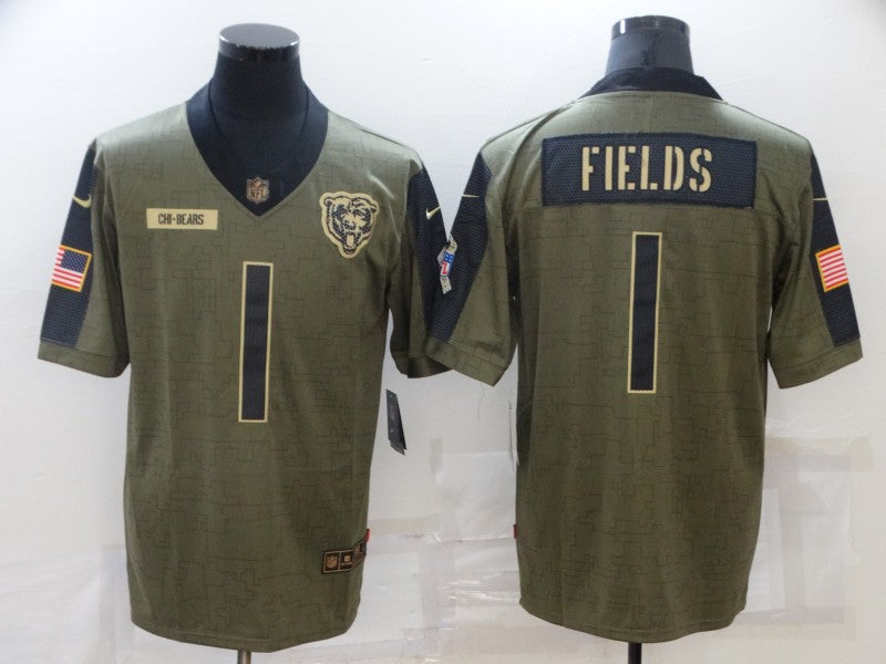 Men's Chicago Bears Justin Fields #1 Brown Game Jersey1