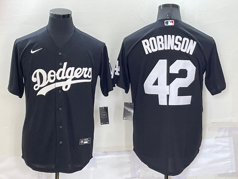 Men's Los Angeles Dodgers Jackie Robinson #42 Black Replica Baseball Jersey1