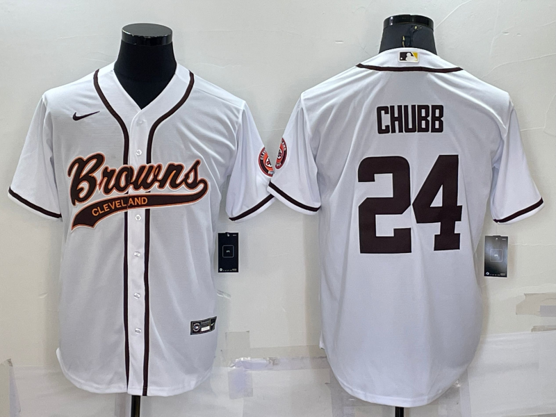 Men's Cleveland Browns Nick Chubb #24 White Game Jersey1 Joint Edition