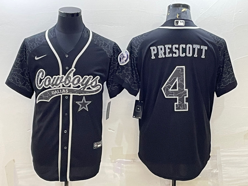 Men's Dallas Cowboys Dak Prescott #4 Black RFLCTV Limited Jersey1 Joint Edition
