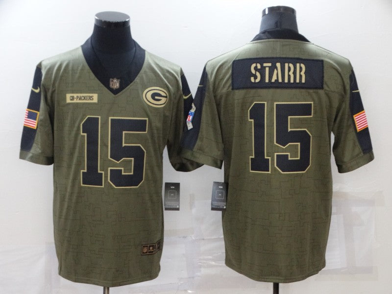 Men's Green Bay Packers Bart Starr #15 Brown Game Jersey1