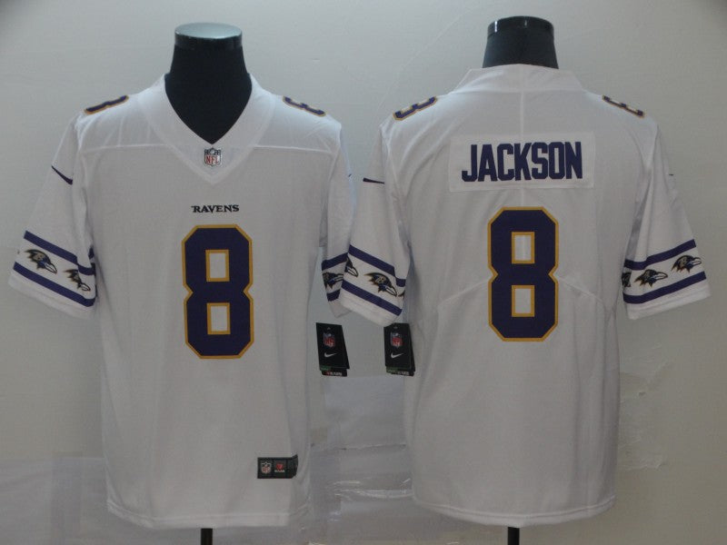 Men's Baltimore Ravens #8 Lamar Jackson White Jersey1